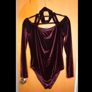 Velvet Off-the-Shoulder Long Sleeve Bodysuit